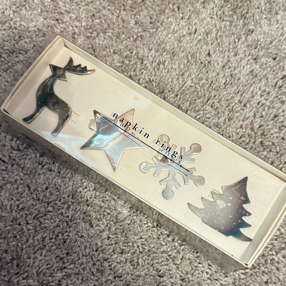 Pier 1 Silver Holiday Napkin Rings Set
